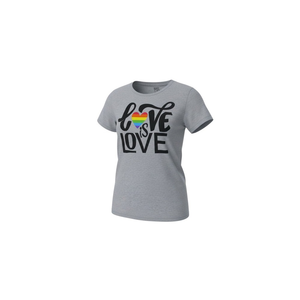 Brisco Brands T-Shirt Ladies M Gray Love Is Love Rainbow Heart Graphic Tee